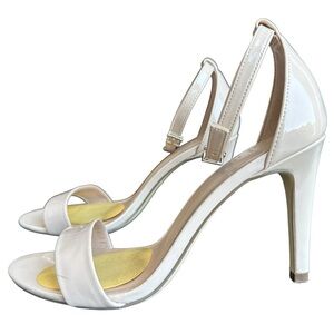 CALL IT SPRING VEGAN ALMOND TOE 4" HIGH HEEL SANDALS STILETTO PATENT NUDE 8